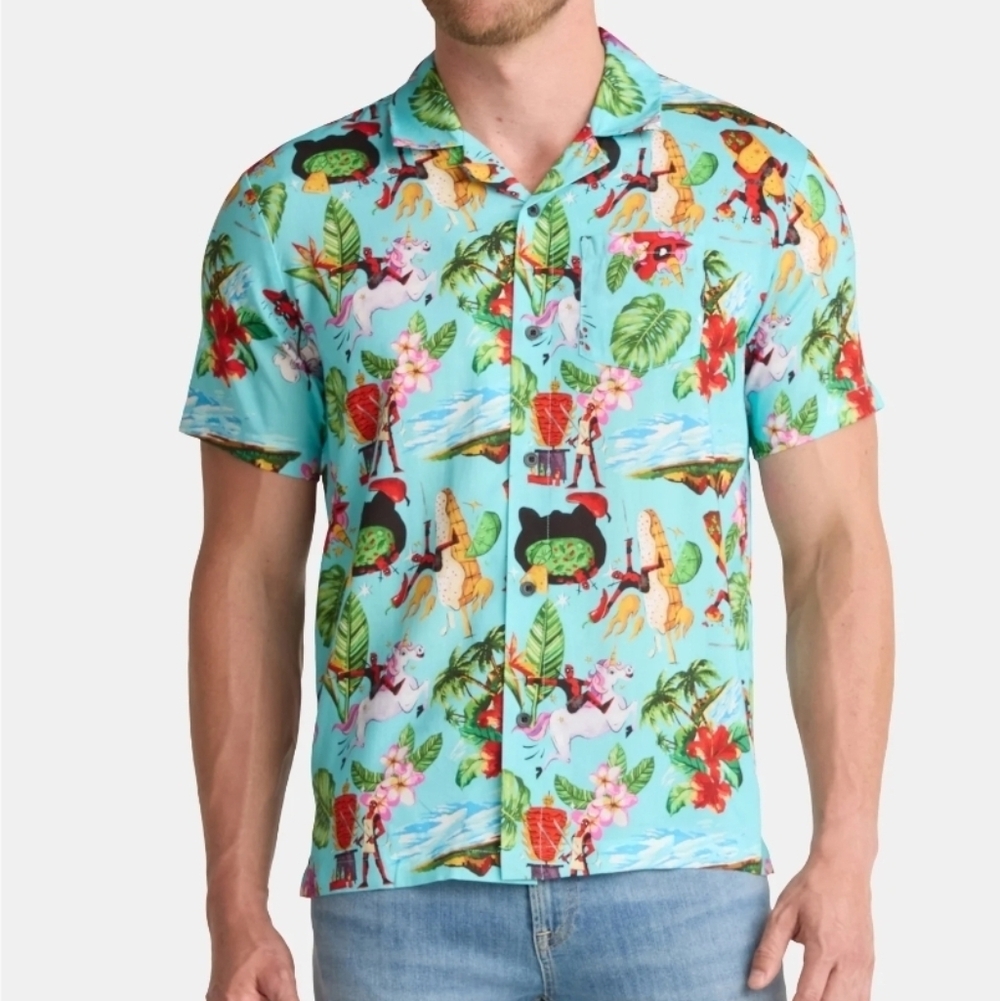 3x Deadpool Print Men's Hawaiian Shirt